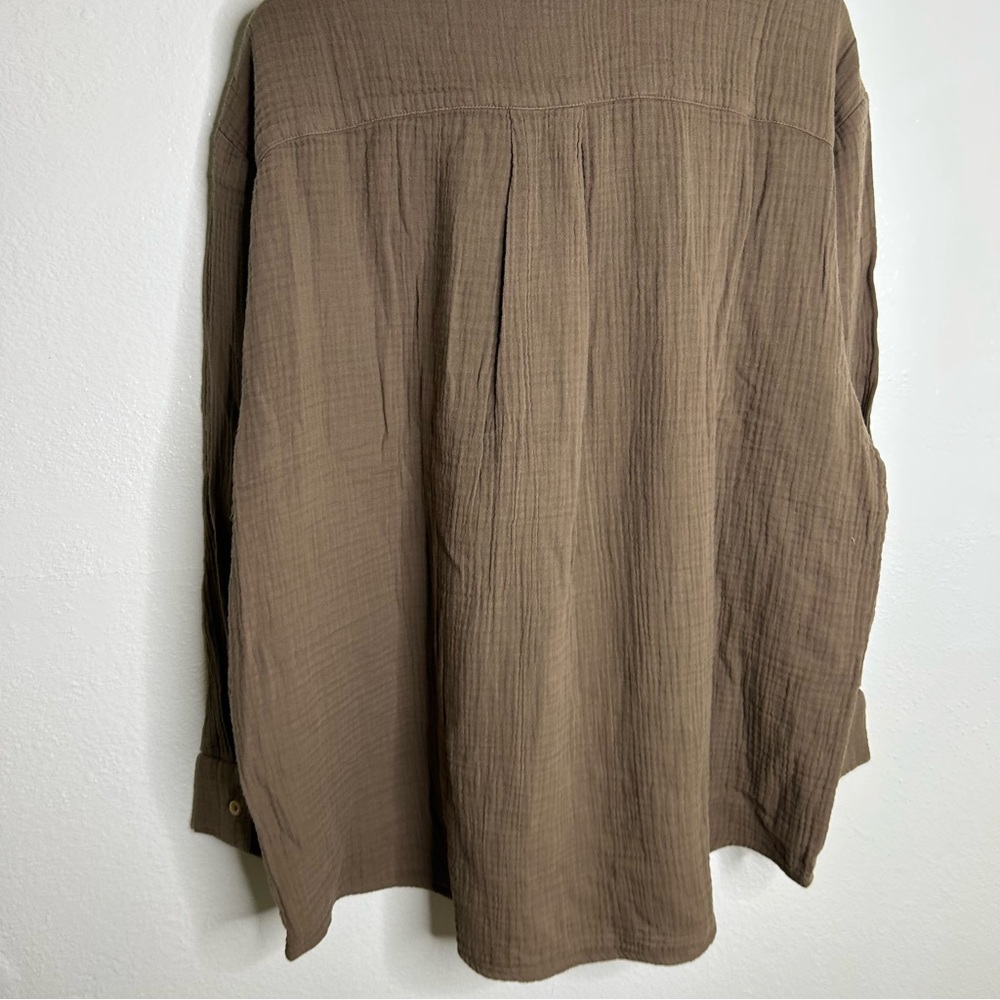 NWOT MATE The Label 100% Organic Cotton Gauze Button Down Shirt Brown Tan XL - Picture 13 of 15